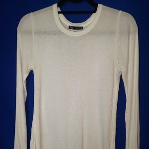 ZARA Sheer White Long Sleeve T-Shirt